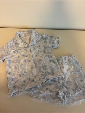 Jason Wu Blue and White Floral Short Pajama Set with Ruffle Trim